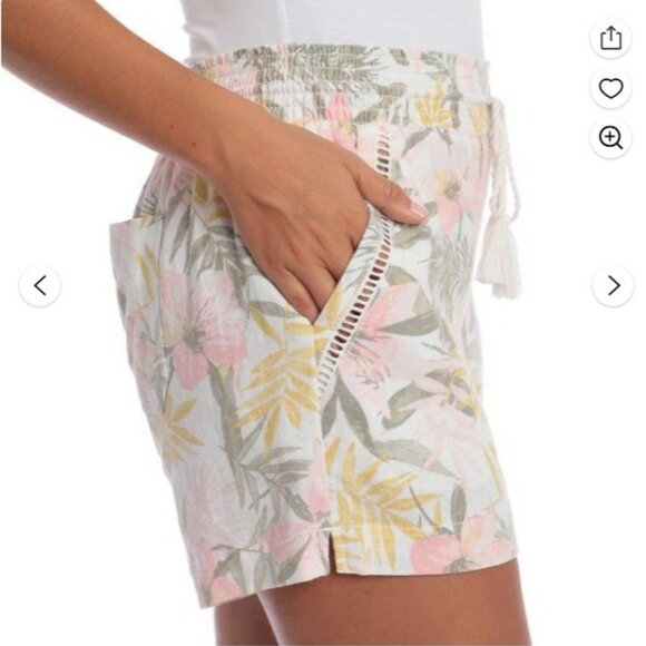 Briggs New York Linen Blend Pull-On Summer Shorts Floral - Picture 2 of 13